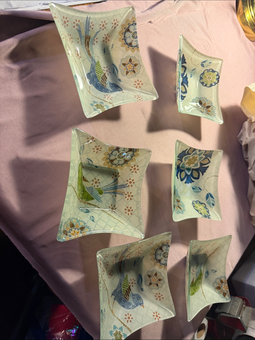 Ceramic Decorative Bird & Floral Rectangular Dishes - Blue/Green